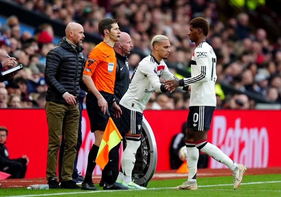 Antony (centre) is the £86m winger who has played 27 league minutes this term (Mike Egerton/PA Wire)