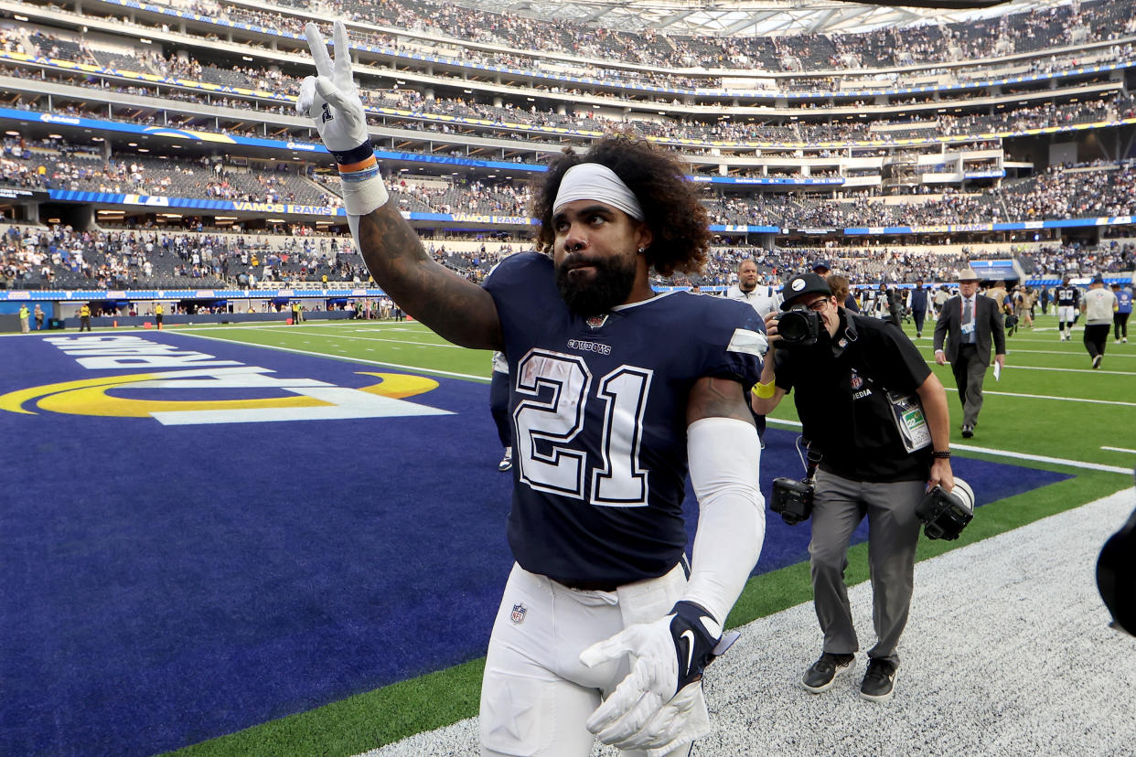 Ezekiel Elliott is among the NFL free agents who are still unsigned. (Photo by Sean M. Haffey/Getty Images)