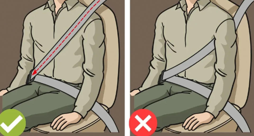 This Queensland government infographic shows how a seatbelt should be worn over the shoulder. Source: Queensland Government
