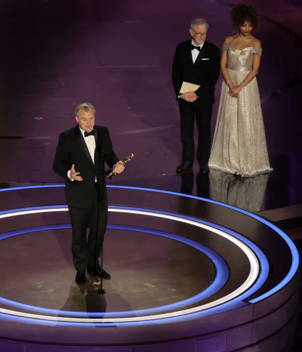 HOLLYWOOD, CALIFORNIA – MARCH 10: Christopher Nolan accepts the Best Directing award for “Oppenheimer” onstage during the 96th Annual Academy Awards at Dolby Theatre on March 10, 2024 in Hollywood, California. (Photo by Kevin Winter/Getty Images)