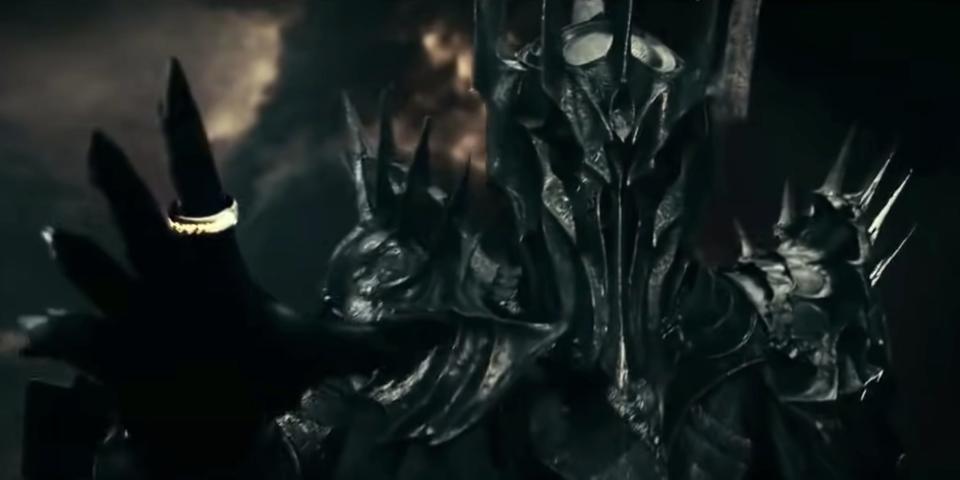 Sauron in scary black armor in lord of the rings