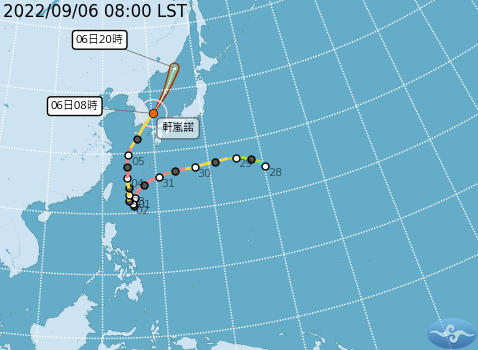 中颱軒嵐諾正加速往北北東前進，不影響中秋天氣。   圖：中央氣象局／提供