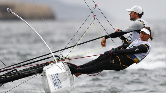 Our sailors hit the water during high winds in Rio.