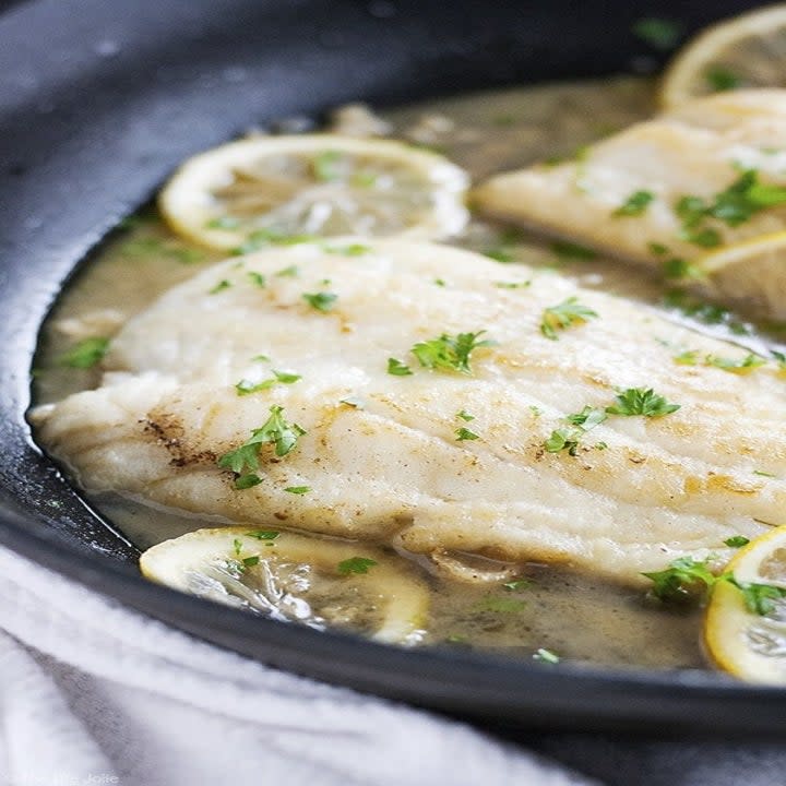 White fish in a pan.