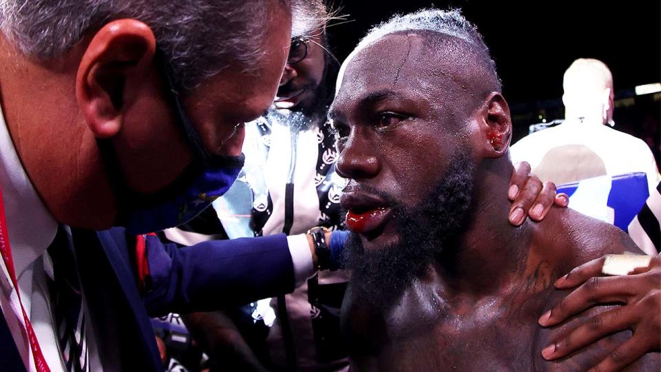 Deontay Wilder (pictured) sitting in his corner after losing to Tyson Fury.