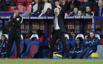 <p>Burnley manager Sean Dyche celebrates after the game </p>