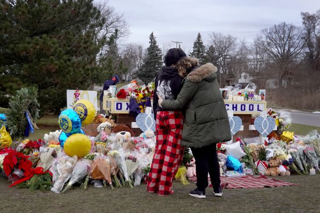 A memorial outside of Oxford High School continues to grow on Dec. 3, 2021, after four students were killed and seven others injured on Nov. 30, when student Ethan Crumbley allegedly opened fire with a pistol at the school.  (Photo: Scott Olson via Getty Images)