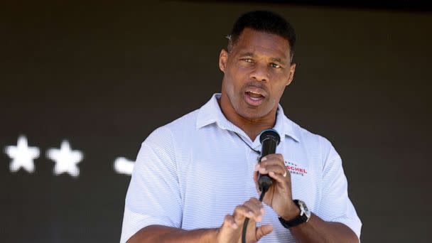 PHOTO: Republican Senate candidate Herschel Walker speaks during a ''Unite Georgia Bus Tour,'' at The Mill on Etowah, on Sept. 27, 2022, in Canton, Ga. (Jason Getz/The Atlanta Journal-Constitution via ZUMA Press Wire)