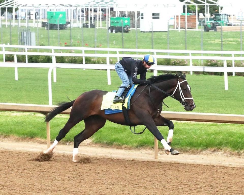 Kentucky Derby contender Just a Touch works at Churchill Downs on April 27.