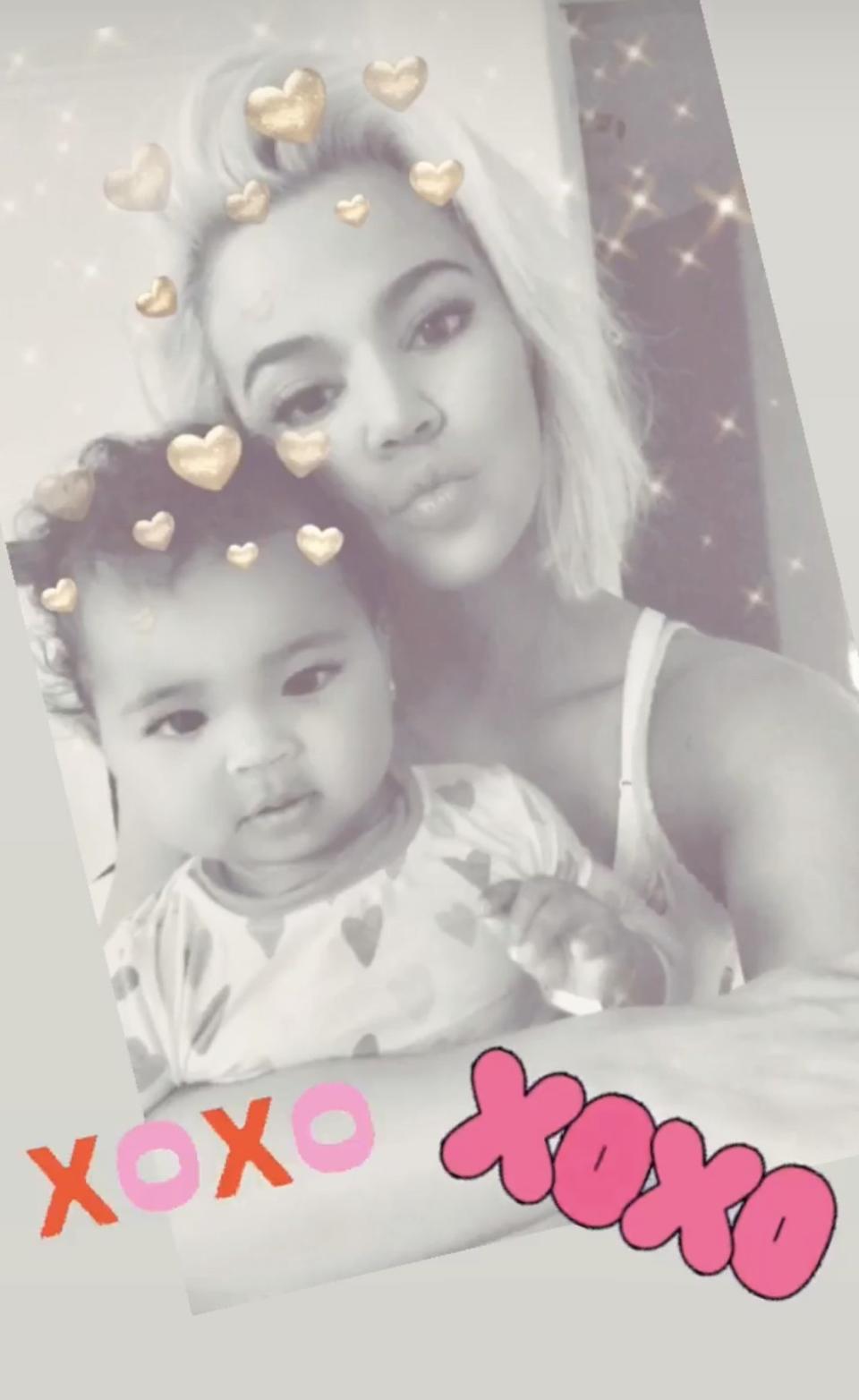 Khloé and True worked on their selfie faces as they tried out fun filters together on Valentine’s Day. While Tristan <a href="https://people.com/tv/khloe-kardashian-spends-valentines-day-true/" rel="nofollow noopener" target="_blank" data-ylk="slk:was in Cleveland;elm:context_link;itc:0;sec:content-canvas" class="link ">was in Cleveland</a> for a basketball game, he did send roses to his two girls. 