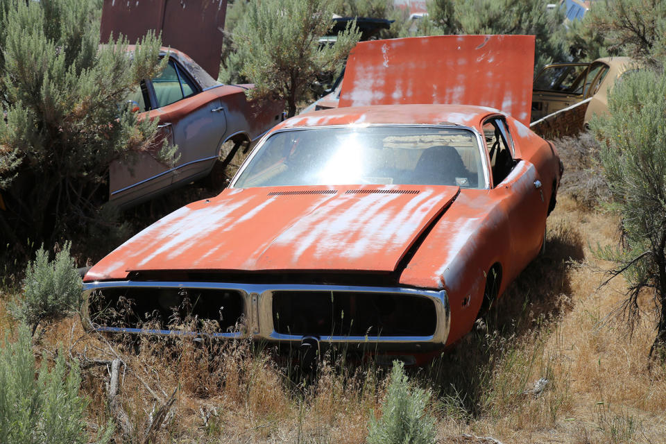 <p>This was one of two almost identical 1972 Dodge Charger hardtop coupes we spotted. The better of the pair was a project car, and had a $5500 price tag, but this one is gradually being stripped for parts. You’d need to spend well in excess of $20,000 to pick up a decent one today.</p>