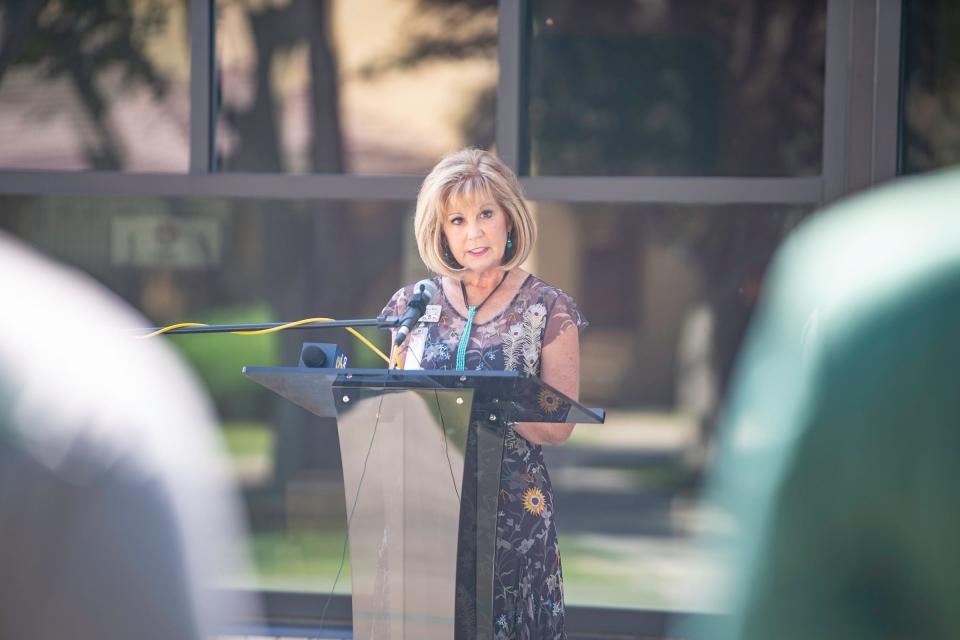 Pueblo Community College president Patty Erjavec shares details about the Place for Enrichment and and Academic Knowledge (PEAK) initiative on Wednesday July 28, 2021.