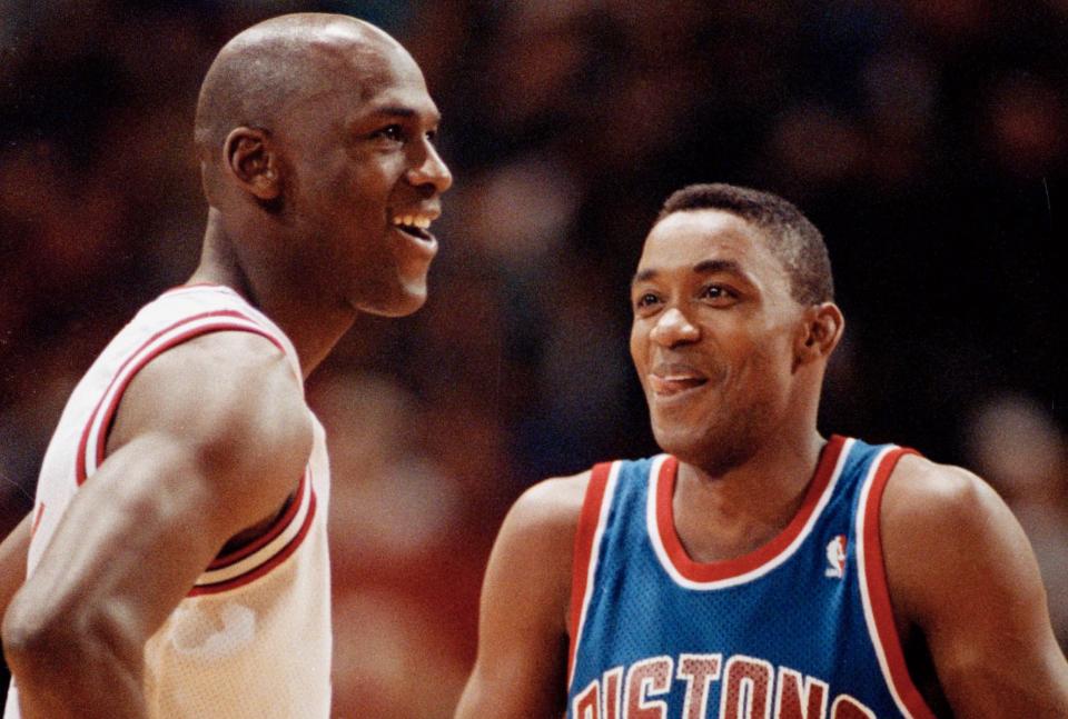 Isiah Thomas apparently wasn't aware that Michael Jordan thought he was an a--hole.  (AP Photo/Fred Jewell)