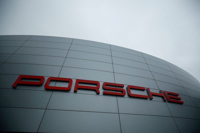 FILE PHOTO: A Porsche logo is seen at a customers center next to the the Porsche factory in Stuttgart-Zuffenhausen