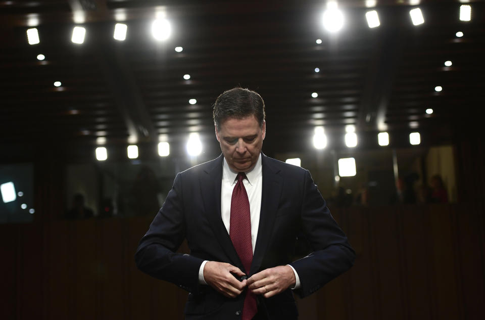 <p>Former FBI Director James Comey testifies during a US Senate Select Committee on Intelligence hearing on Capitol Hill in Washington on June 8, 2017. (Photo: Brendan Smialowski/AFP/Getty Images) </p>