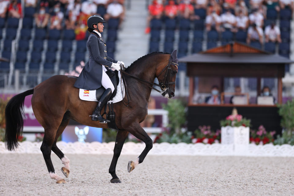 TOKYO, JAPAN - JULY 28: Beatriz Ferrer-Salat of Team Spain riding Elegance competes in the Dressage Individual Grand Prix Freestyle Final on day five of the Tokyo 2020 Olympic Games at Equestrian Park on July 28, 2021 in Tokyo, Japan. (Photo by Leon Neal/Getty Images)