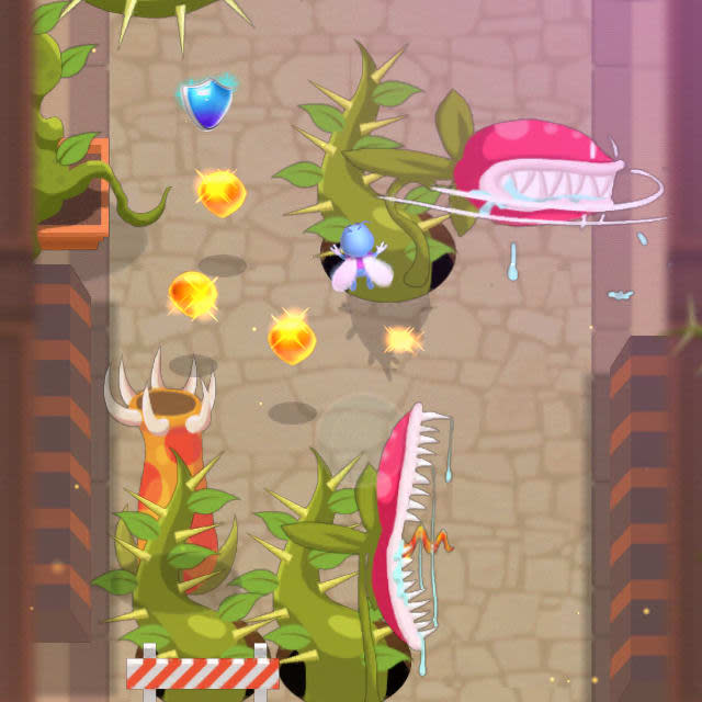 Players lead a bug through a dangerous endless runner environment collecting nectar in Fly By!