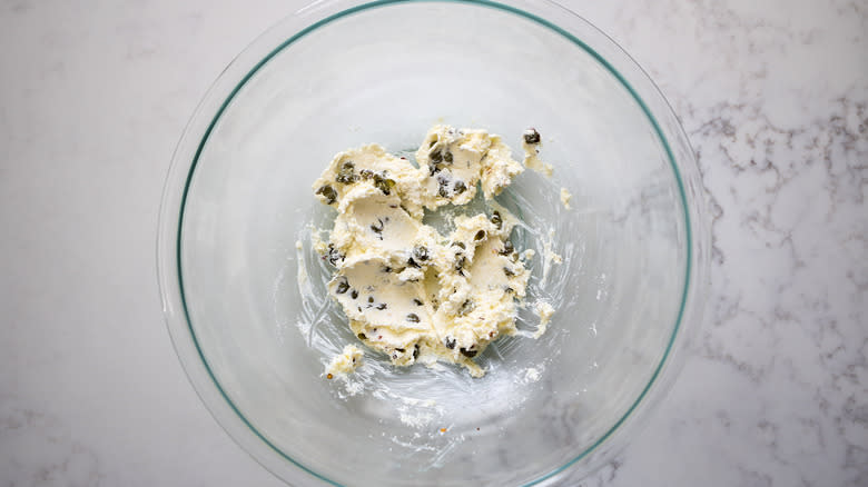 cheese and caper mixture in bowl