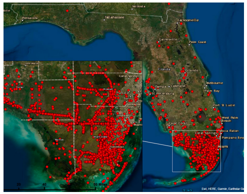 Burmese python reports and removals in Florida as of August 2020.