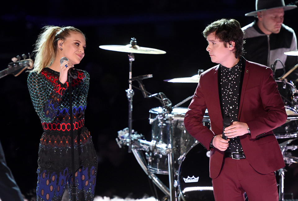 Kelsea Ballerini and Lukas Graham perform onstage during The 59th Grammy Awards