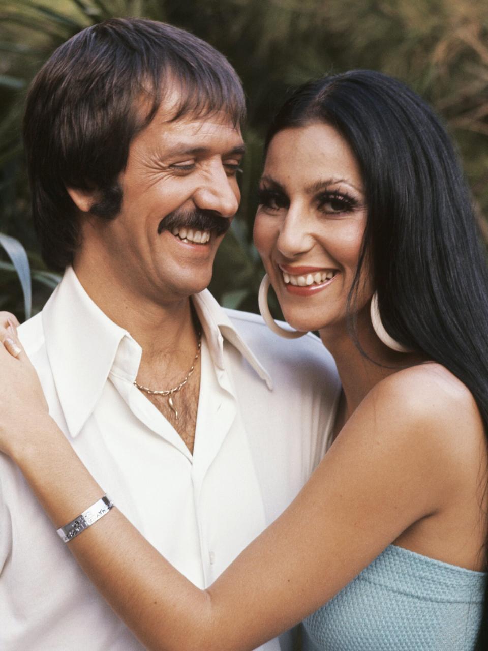 Sonny and Cher pose for a portrait at home in Beverly Hills, California CIRCA 1970