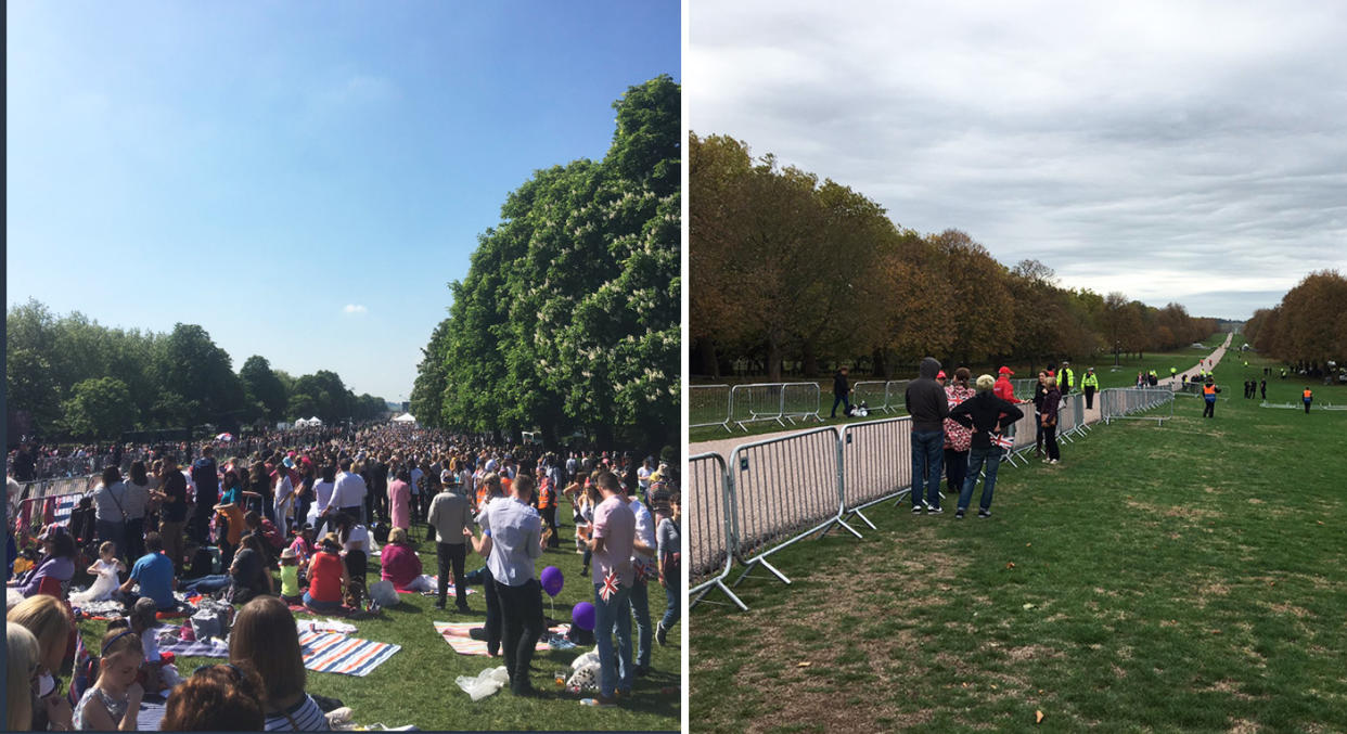 People are comparing the crowds at the Long Walk compared to Meghan and Harry’s wedding. [Photo: Twitter]
