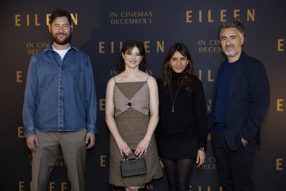 From left, Luke Goebel, Thomasin McKenzie, Ottessa Moshfegh and William Oldroydfor pose for the photographers upon arrival at the screening of the film 'Eileen' in London, Monday, Nov. 13, 2021. (Photo by Vianney Le Caer/Invision/AP)