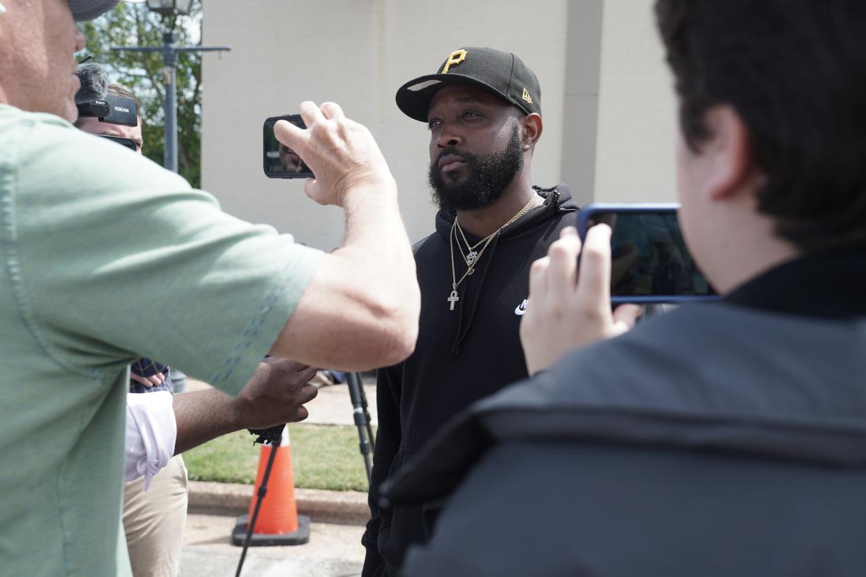 Keenan Cooper, who is a DJ, speaks to members of the media (16 April 2023) (Getty Images)