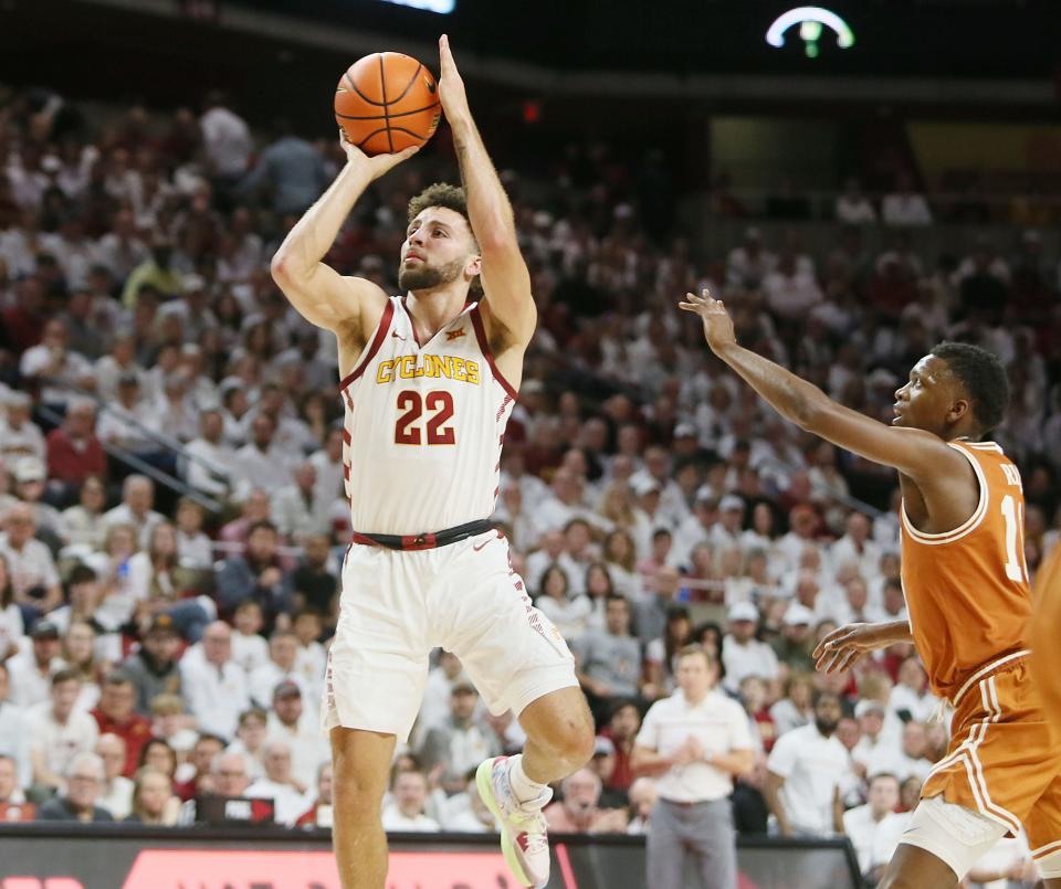 Iowa State's Gabe Kalscheur scores two of his 16 points during Tuesday's 78-67 victory against Texas.