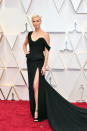 The Oscar winner and Best Actress nominee for her portrayal of Megyn Kelly in "Bombshell" looked elegant in a black gown by Dior.