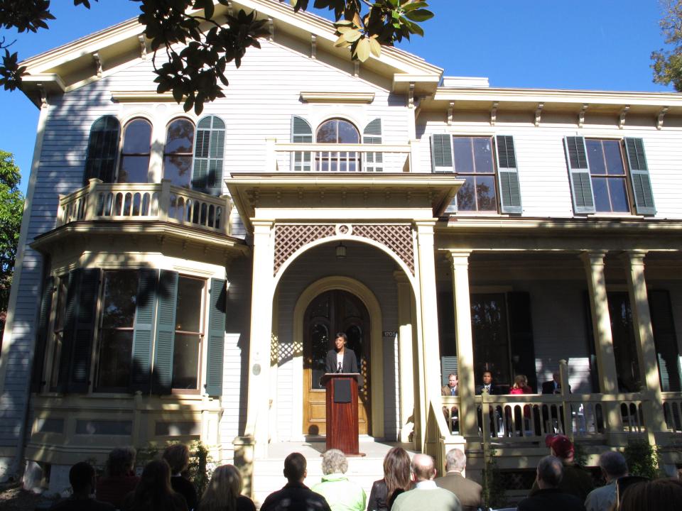 Officials with Historic Columbia announced Monday, Nov. 11, 2013 that renovations are nearly finished on the boyhood home of President Woodrow Wilson, in Columbia, S.C. The home has been closed since 2005, and $3.6 million has been spent to repair the foundation, roof and restore the interior so it resembles the house the Wilson family lived in from 1872 to 1874. (AP Photo/Jeffrey Collins)