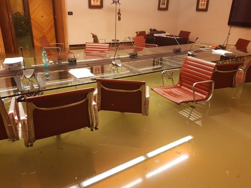 The interior of the Italian Regional Council is seen flooded in Venice