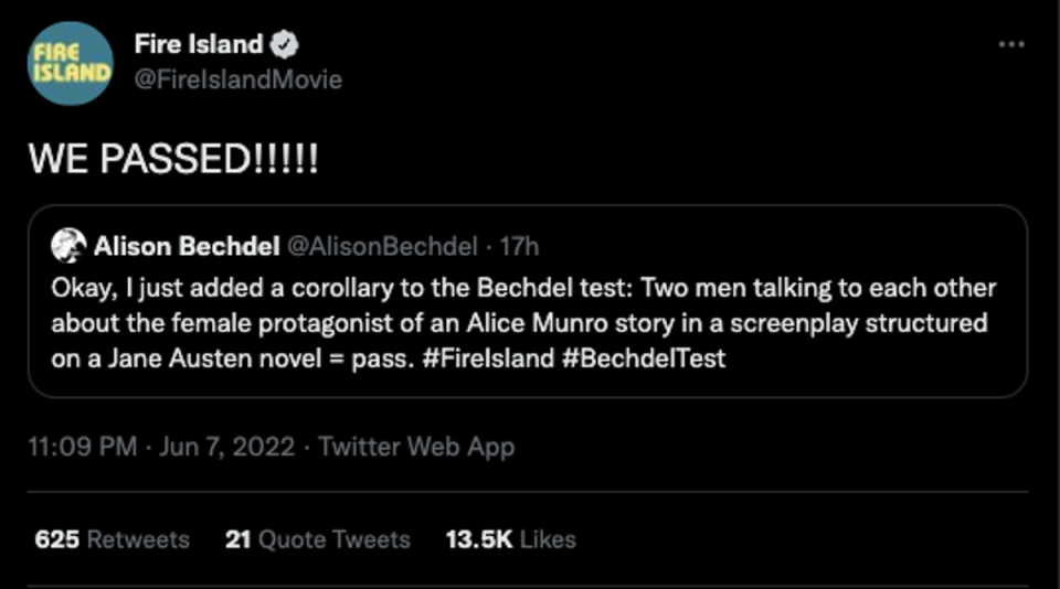 Fire Island Bechdel Test (Fire Island/Alison Bechdel/Twitter)