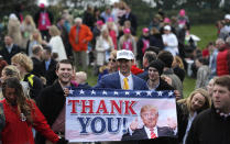 <p>Supporters of U.S. President Donald Trump hold a “Thank You!” banner at the annual White House Easter Egg Roll on the South Lawn of the White House in Washington, U.S., April 2, 2018. (Photo: Carlos Barria/Reuters) </p>