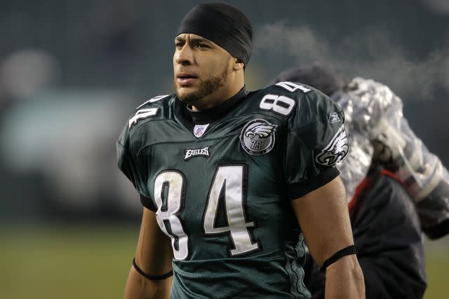 <p>Drew Hallowell/Getty</p> Hank Baskett of the Philadelphia Eagles in December 2007.