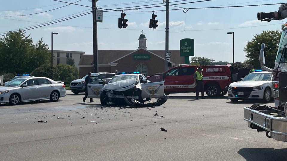 Ohio State Highway Patrol cruiser hit in Boardman, Ohio crash.