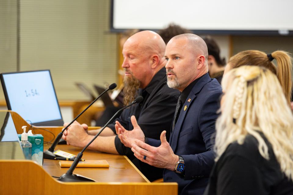 Marion County Sheriff Nick Hunter speaks in support of House Bill 4002 during the public hearing at the Oregon State Capitol on Monday, Feb. 27, 2024, in Salem, Ore.