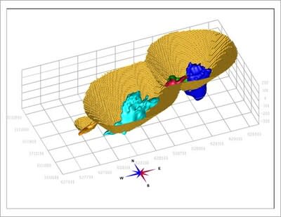 Figure 1  Mineralized Shapes and Resource Pit – Promontorio (CNW Group/Kootenay Silver Inc.)