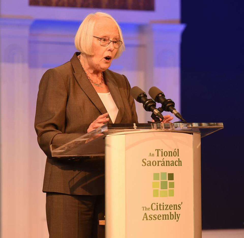 Mary Laffoy speaks during the citizens’€™ assembly set up to deliberate on Ireland’€™s strict abortion regime.