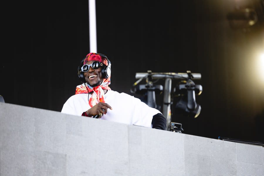 INDIO, CALIFORNIA – APRIL 14: (FOR EDITORIAL USE ONLY) SPINALL performs at the Sahara Stage at the 2024 Coachella Valley Music And Arts Festival weekend 1 day 3 at Empire Polo Club on April 14, 2024 in Indio, California. (Photo by Matt Winkelmeyer/Getty Images for Coachella)