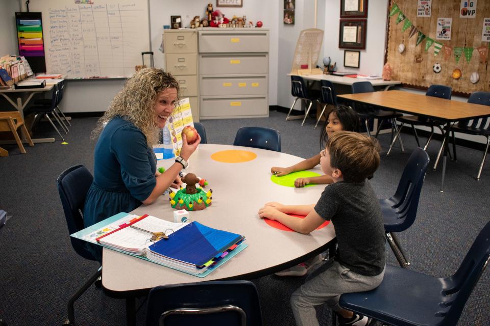 Shannon Haddad working with students at Ashton Elementary School.