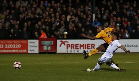 Britain Football Soccer - Cambridge United v Leeds United - FA Cup Third Round - Cambs Glass Stadium - 9/1/17 Cambridge United's Uche Ikpeazu scores their first goal Action Images via Reuters / Matthew Childs Livepic