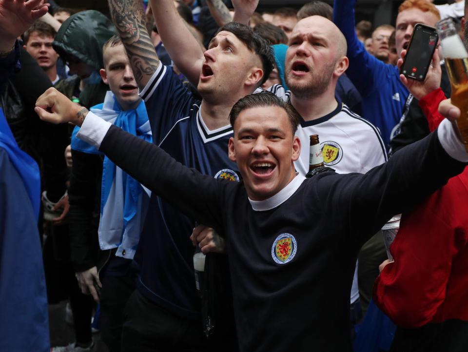 Scotland fans gather in Leicester Square before England vs Scotland match at Euro 2020 (PA)