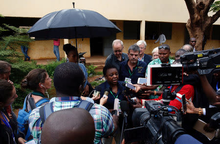 The head of the EU observer mission, Cecile Kyenge, talks to journalists during a run-off presidential election in Bamako, Mali August 12, 2018. REUTERS/Luc Gnago