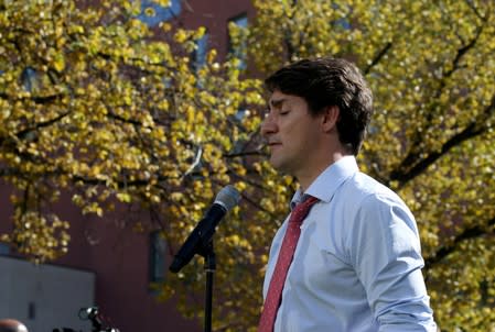 Canada's Prime Minister Justin Trudeau speaks during an election campaign stop in Winnipeg