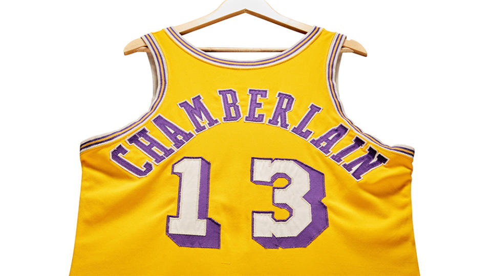 The backside of Wilt Chamberlain's Championship Clinching jersey headed to auction.