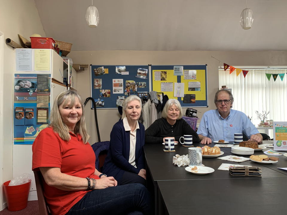 Graeme Sergeant with, from left to right, Theresa, Avis and Kim. Photo released April 2 2024. Heartless shoplifters and the cost-of-living crisis have forced a devastated cancer charity boss to shut up shop. Heartbroken Graeme Sergeant says a perfect storm of thefts, waning donations, the domination of larger charities and personal reasons led to the decision by trustees to call it a day. The 70-year-old's wife, Lizzie Sergeant - herself a volunteer at the Chemotherapy Cancer Project in Herne Bay, Kent - now sadly has grade four cancer herself and needs his attention.  Though his wife's cancer diagnosis and the waning donations are the primary reasons for the charity's closure, Mr Sergeant said heartless shoplifters who steal items from the shop haven't helped. 
