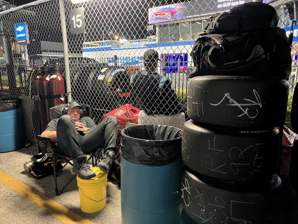 a team member sleeping at the 24 hours of daytona