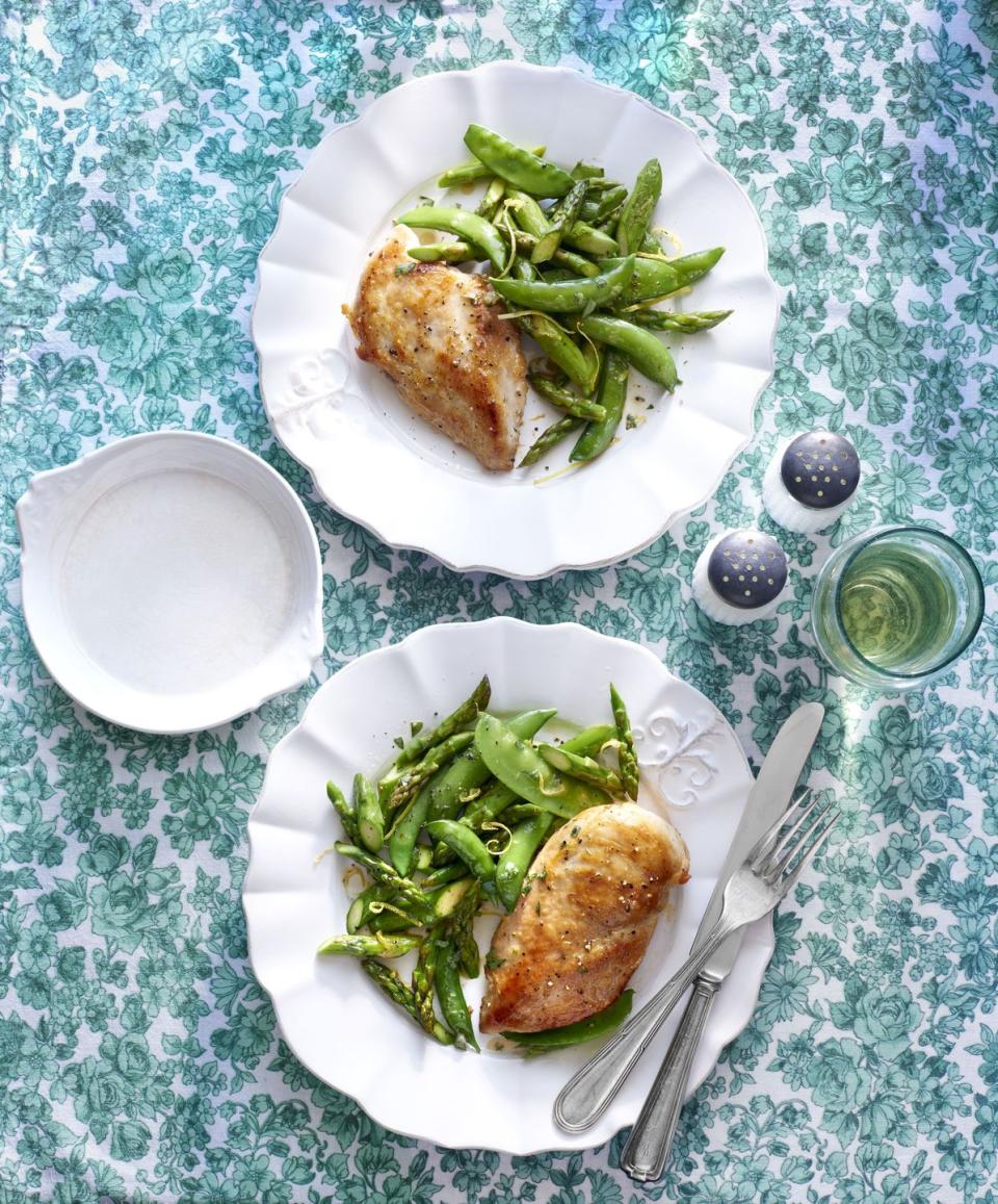 skillet chicken and spring vegetables