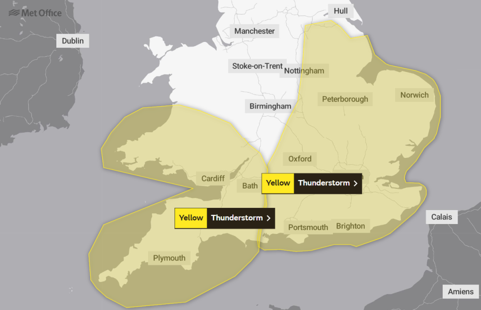 Für ganz Südengland wurde eine Unwetterwarnung herausgegeben (Met Office).